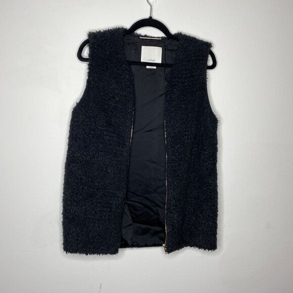 Aritzia Wilfred Chatou Fuzzy Faux Fur Fleece Sherpa Black Front Zip Vest Small - Picture 5 of 12